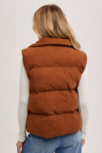 Corduroy Puffer Vest-Camel