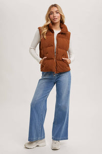 Corduroy Puffer Vest-Camel