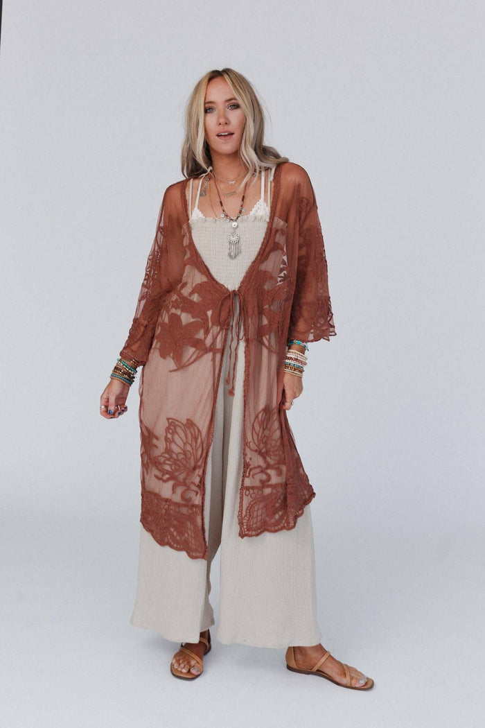 Three Bird Nest - Butterfly Beach Kimono - Brown