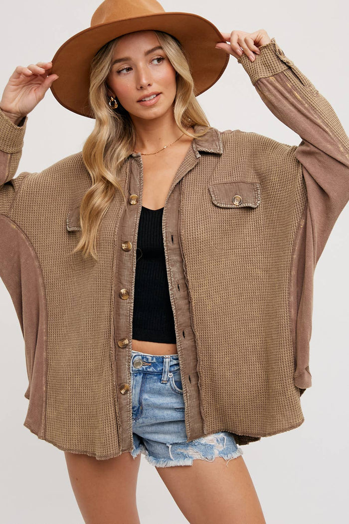 Slouchy Waffle Knit Jacket - Earth