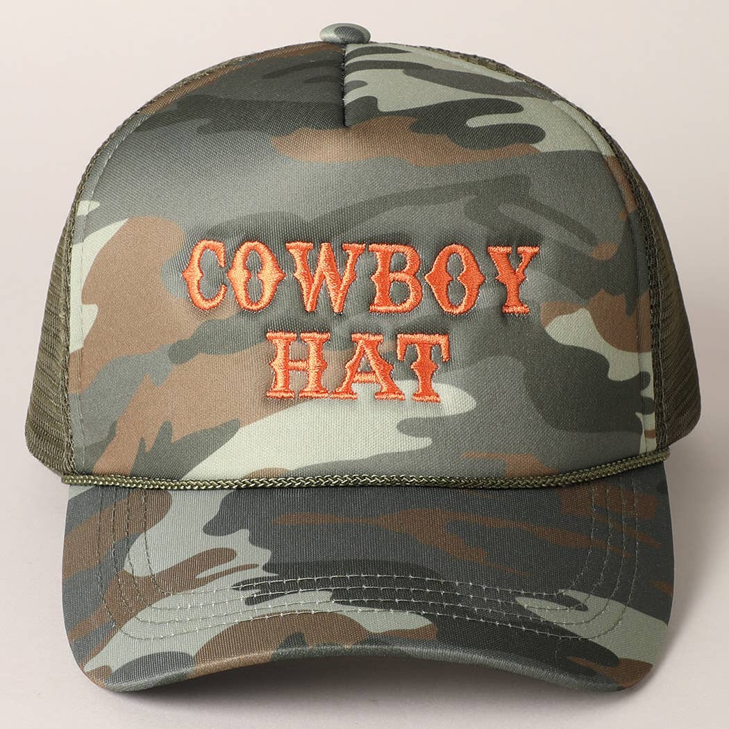 Camo Cowboy Hat Embroidered Mesh Back Trucker Cap