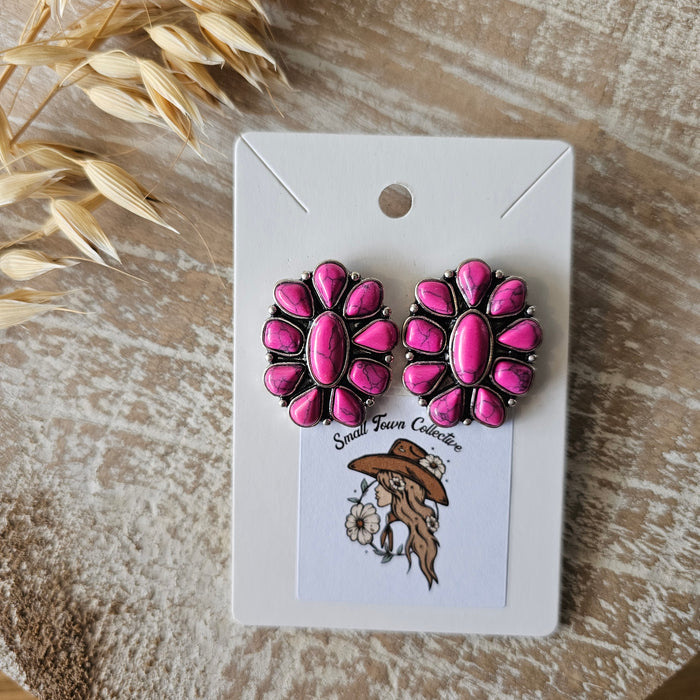 Conch Stone Stud Earrings- Fuschia Pink