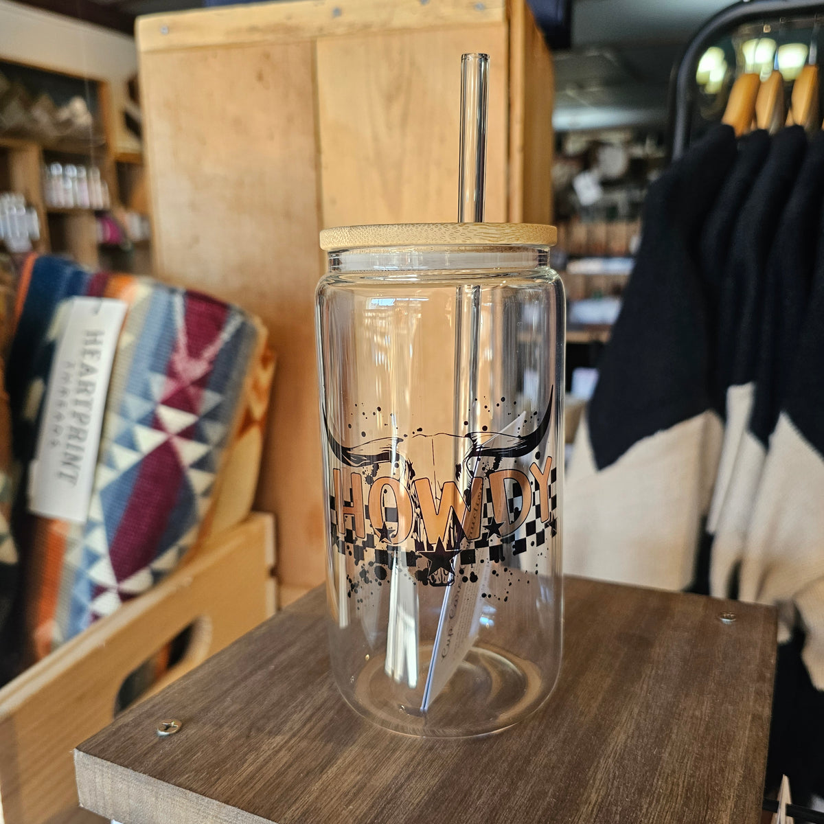 Rustic Oak Designs - Clear Howdy Beer Can Glass