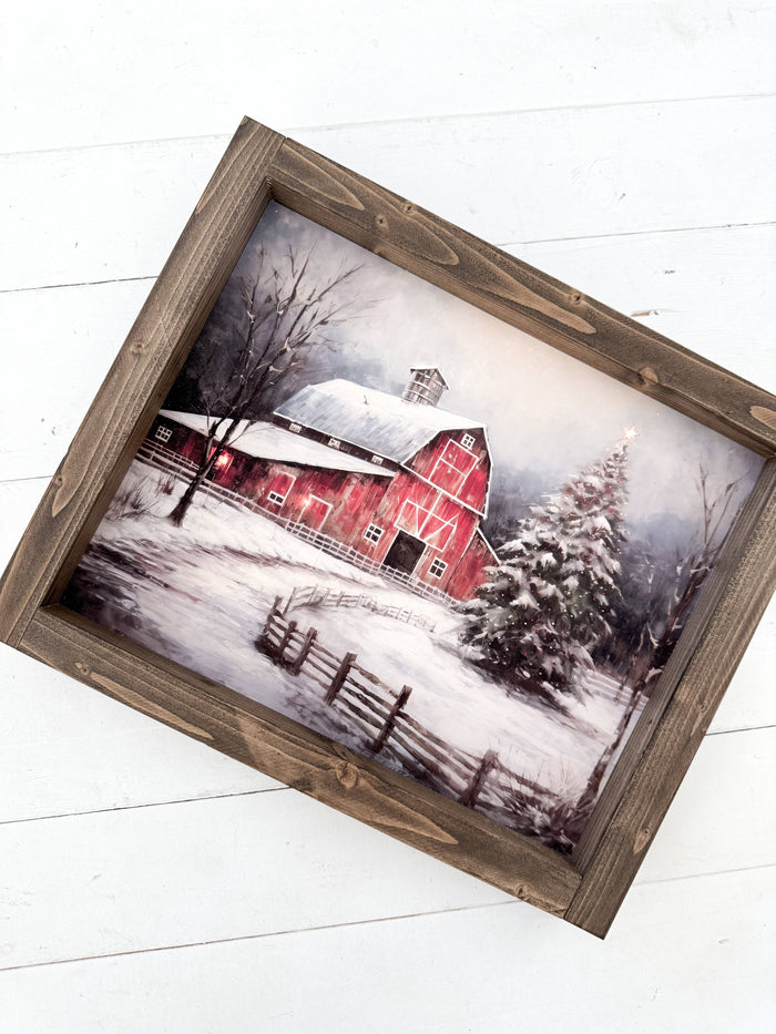 Ashwood Designs - Red barn print: Dark Walnut / 11x9