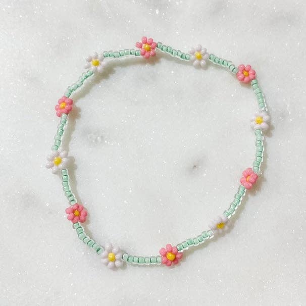 Dainty Daisy Bead Co. - Spring Daisies Dual Pink Bracelet/Anklet: 16cm (adult regular)