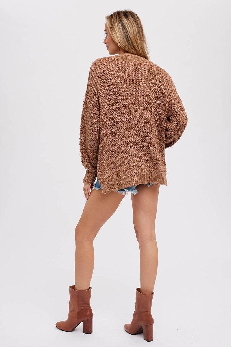 Thermal Henely Sweater Top - Mocha