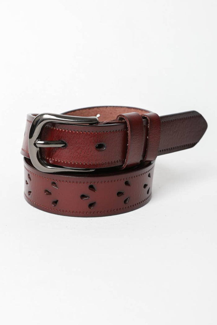 Petal Punch Out Leather Belt: Brown