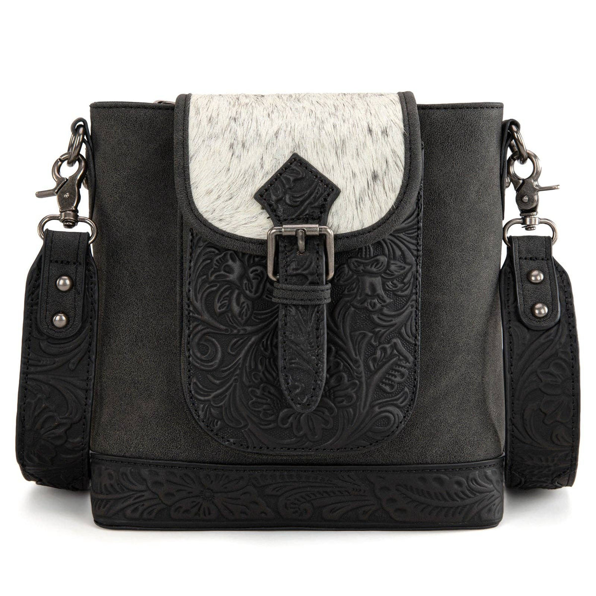 Trinity Ranch Genuine Hair-On Cowhide Bag- Black