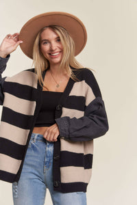 The Riley Denim Sleeve Striped Cardi