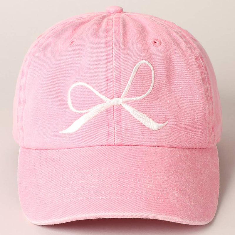 Bow Embroidered Cotton Baseball Cap - Pink