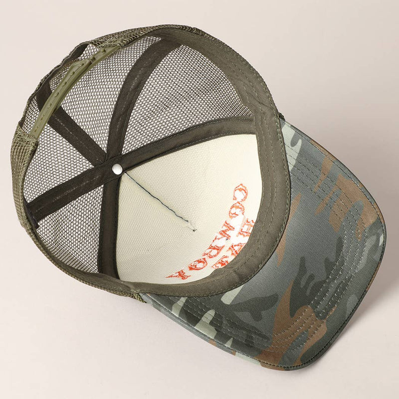 Camo Cowboy Hat Embroidered Mesh Back Trucker Cap