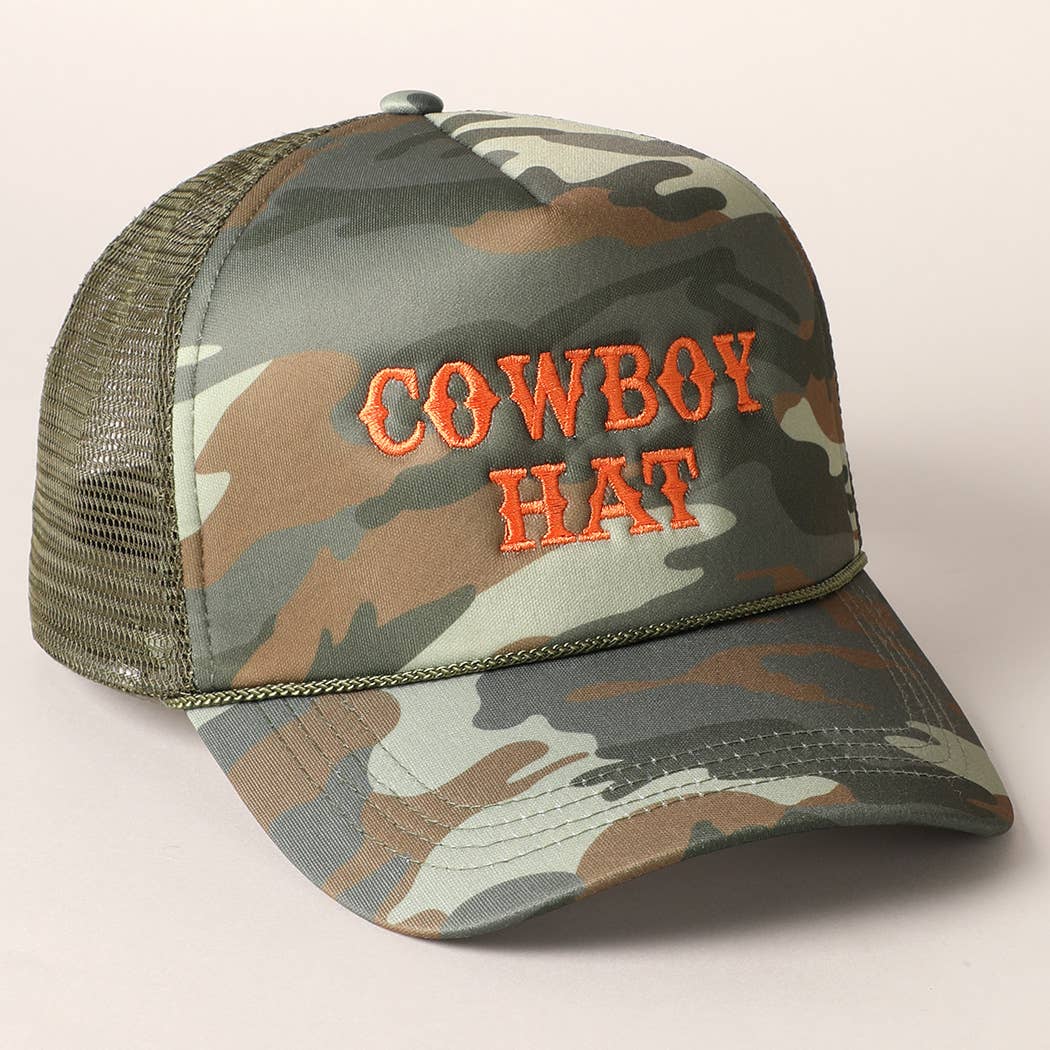 Camo Cowboy Hat Embroidered Mesh Back Trucker Cap