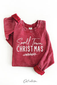 Small Town Christmas Thermal Vintage Pullover - Washed Cranberry