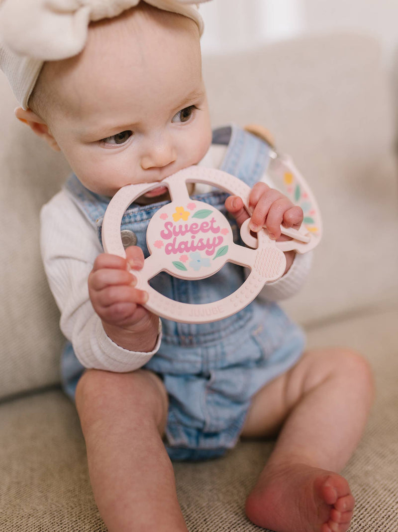 JuJuBe - Silicone Teether Ring with Detachable Clip Sweet Daisy