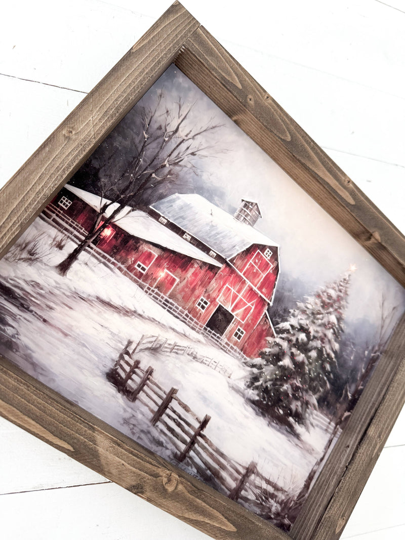 Ashwood Designs - Red barn print: Dark Walnut / 11x9