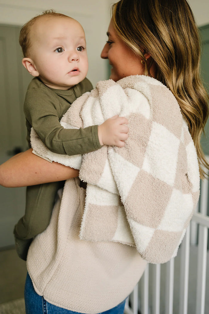 Plush Blanket - Taupe Checkered - Baby