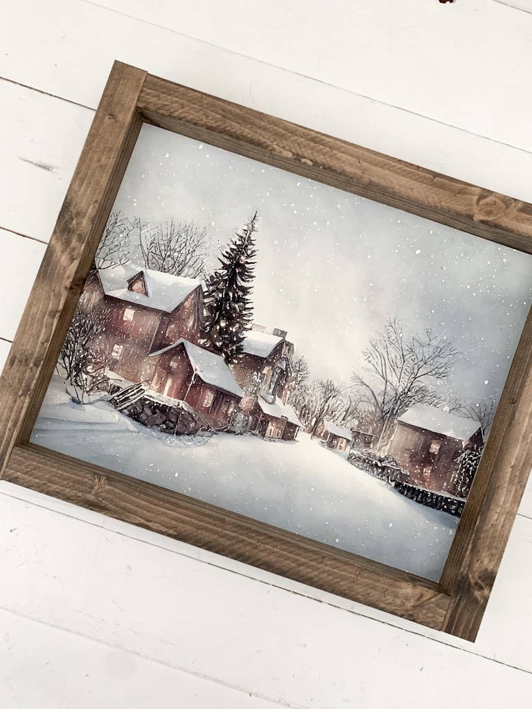 Ashwood Designs - Snowy Village Print: Dark Walnut / 11x9