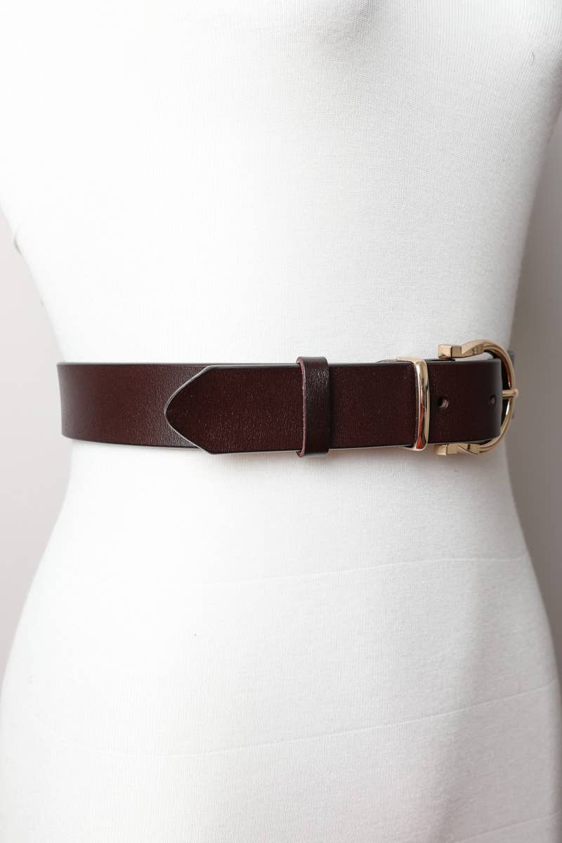 Horseshoe Gold Buckle Belt: Brown