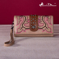 Montana West Embroidered Collection Wallet: Tan & Pink