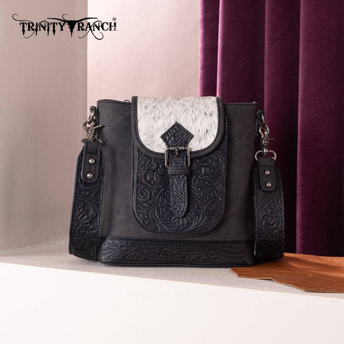 Trinity Ranch Genuine Hair-On Cowhide Bag- Black