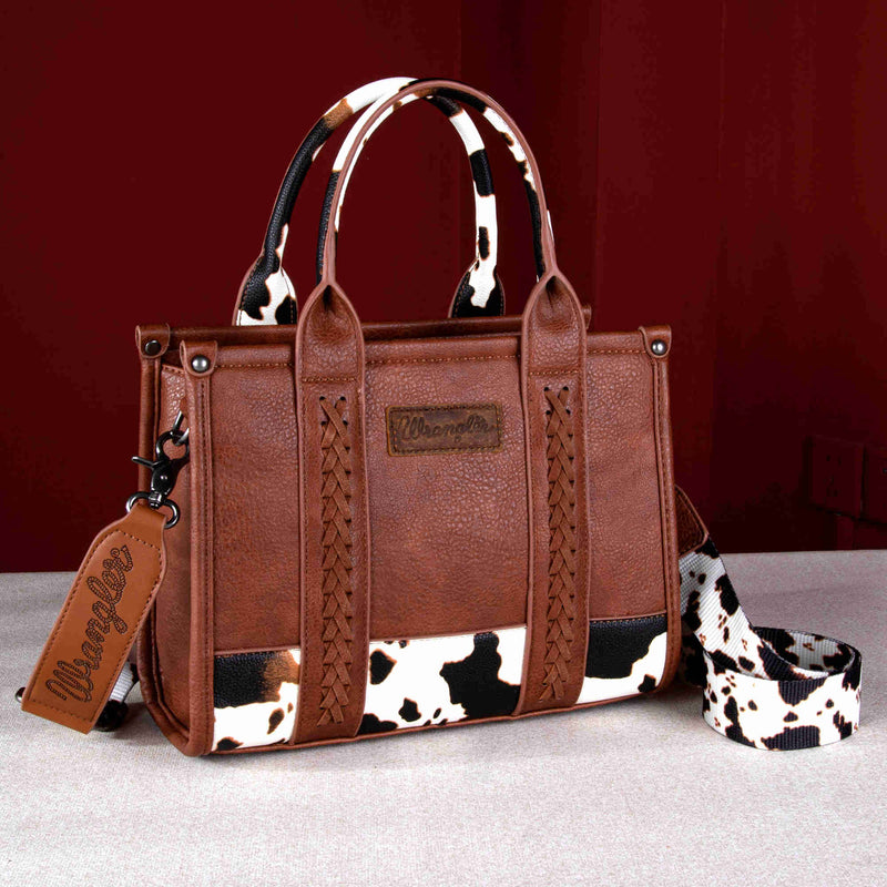 Wrangler Cow Print Tote/Crossbody - Brown