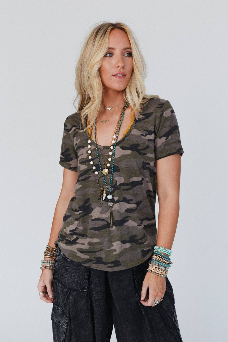 Scoop Neck Bralette Tee - Camo