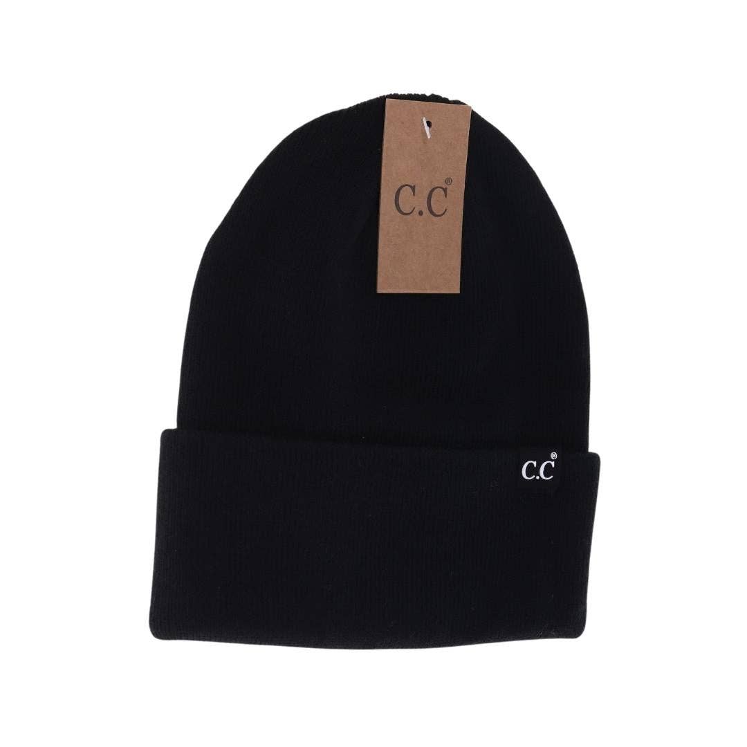 C.C Beanie - Unisex Wide Cuff Beanie: Black