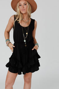 Constance Ruffle Hem Sleeveless Dress - Black