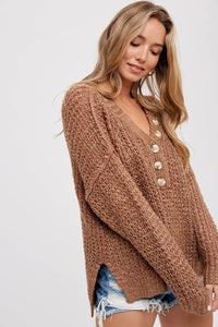 Thermal Henely Sweater Top - Mocha