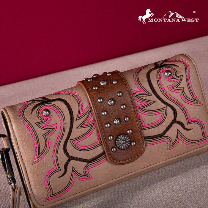 Montana West Embroidered Collection Wallet: Tan & Pink