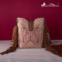 Montana West Embroidered Fringe: Tan & Pink