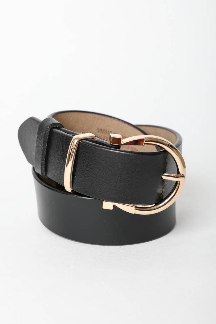 Horseshoe Gold Buckle Belt: Black