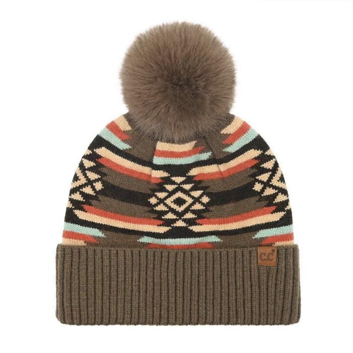 Aztec Pattern Pom Beanie