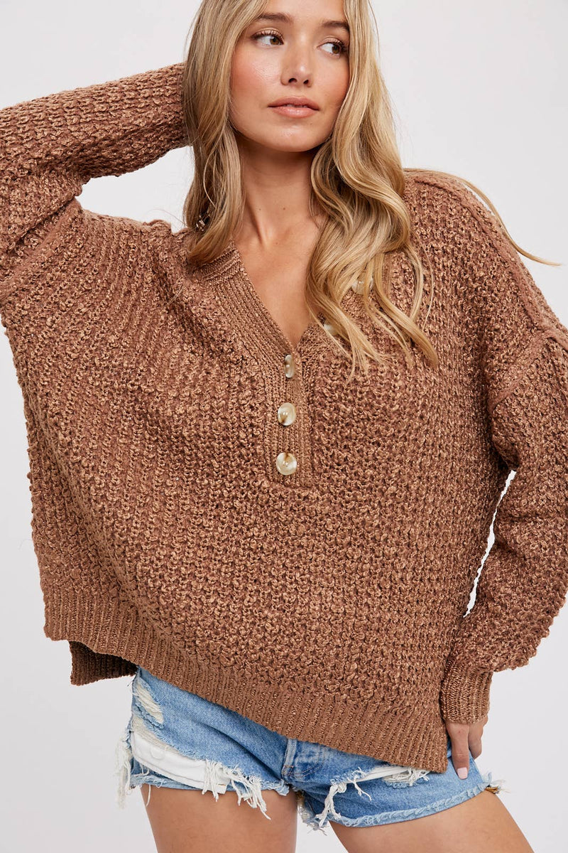 Thermal Henely Sweater Top - Mocha