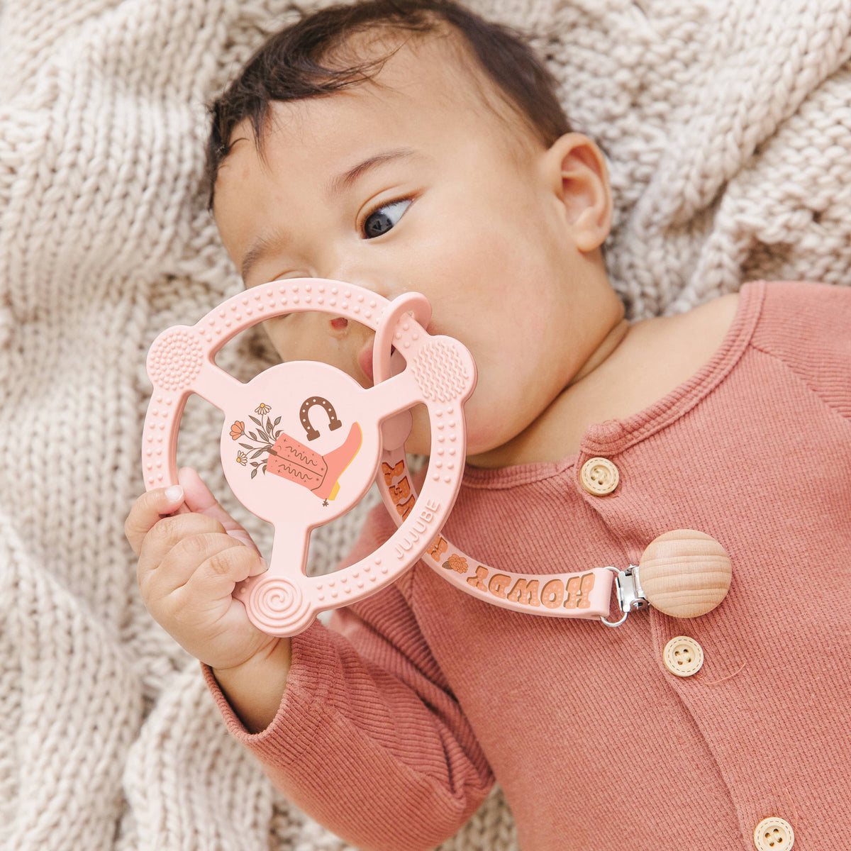 JuJuBe - Silicone Teether Ring with Detachable Clip Bloomin' Boot