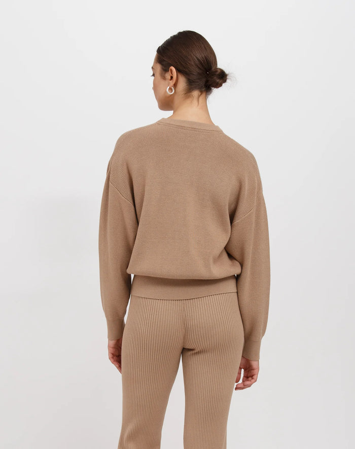 Brunette The Label Olivia-Rib Knit Crew Sweater/Fawn