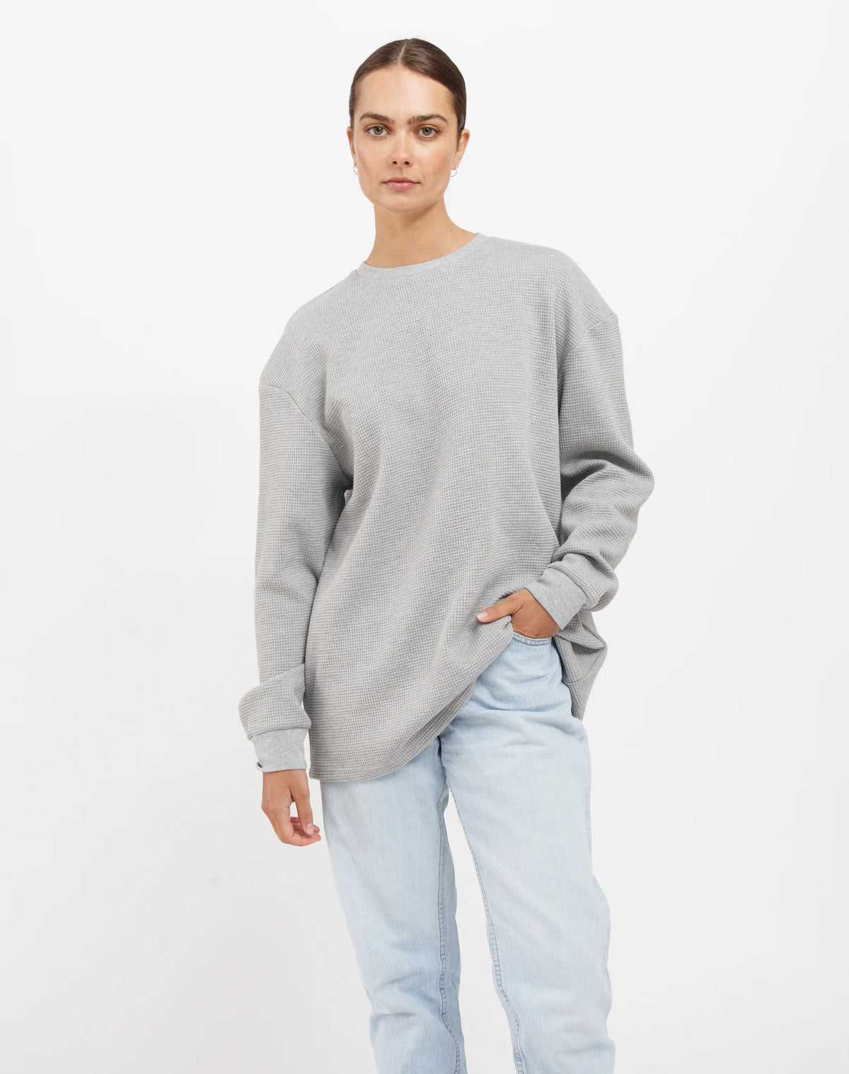 Brunette the Label Waffle Boxy Shirt - Grey