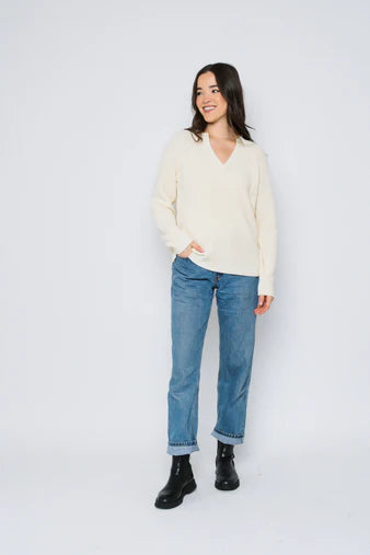 Orb Christy Mock Neck Split Front Pullover-Winter White