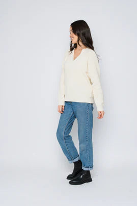 Orb Christy Mock Neck Split Front Pullover-Winter White