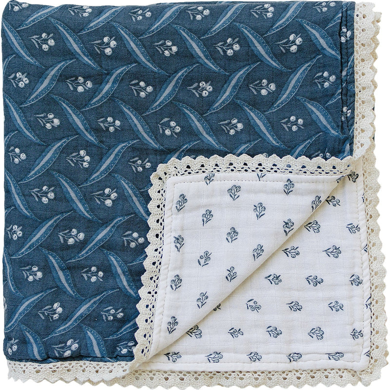 Mebie Baby Navy Berry + Cream Berry Lace Muslin Quilt