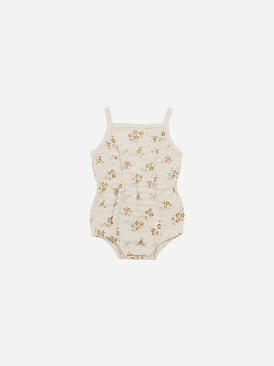 Quincy Mae Waffle Cinch Romper-Honey Flower