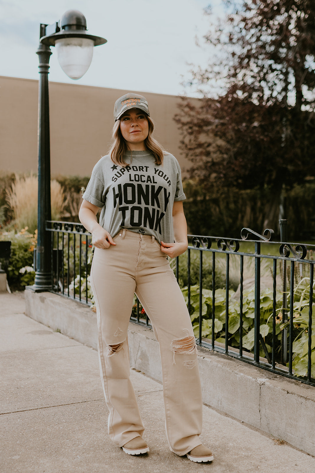 Girl Dangerous  Honky Tonk tee - army green