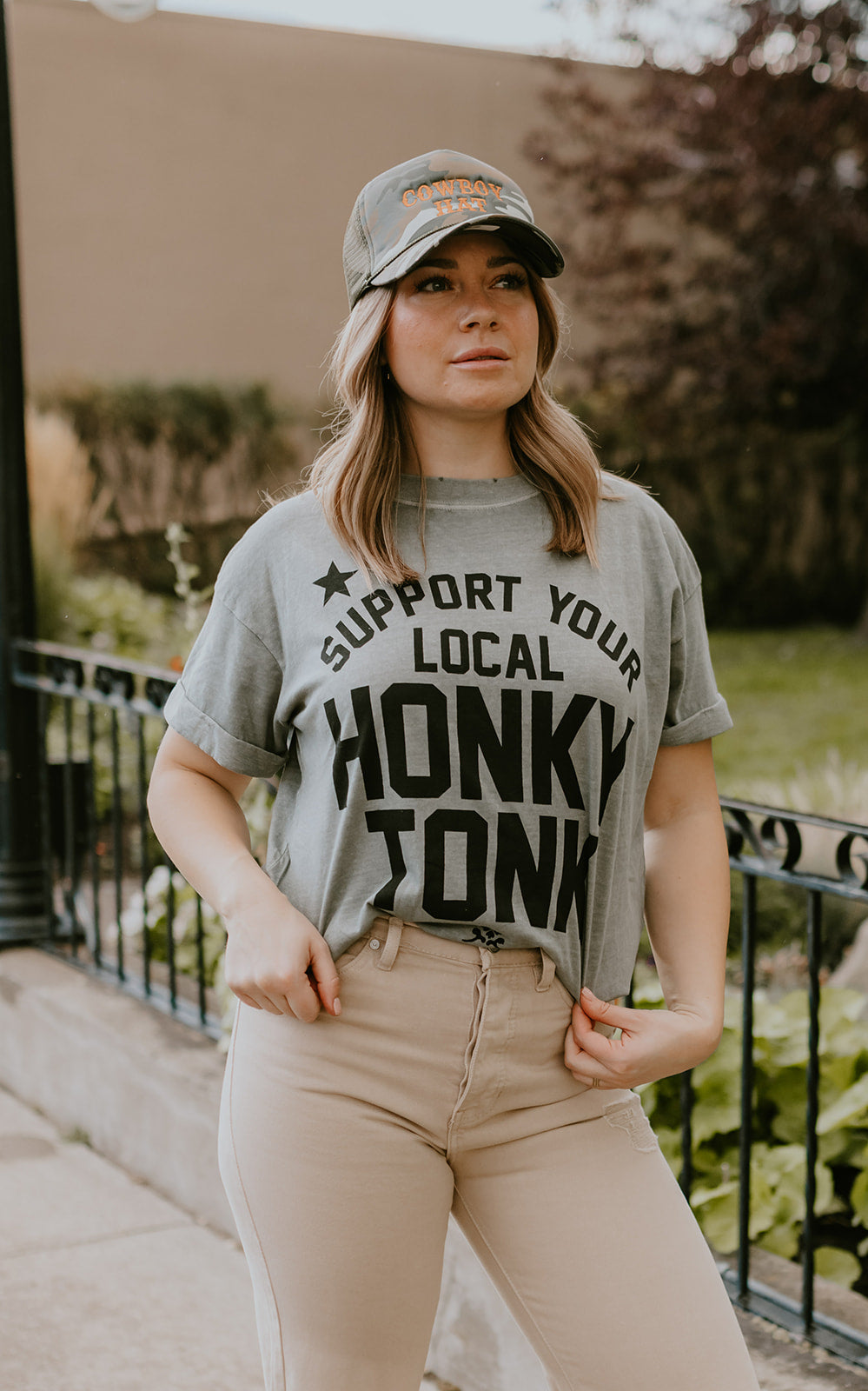 Girl Dangerous  Honky Tonk tee - army green