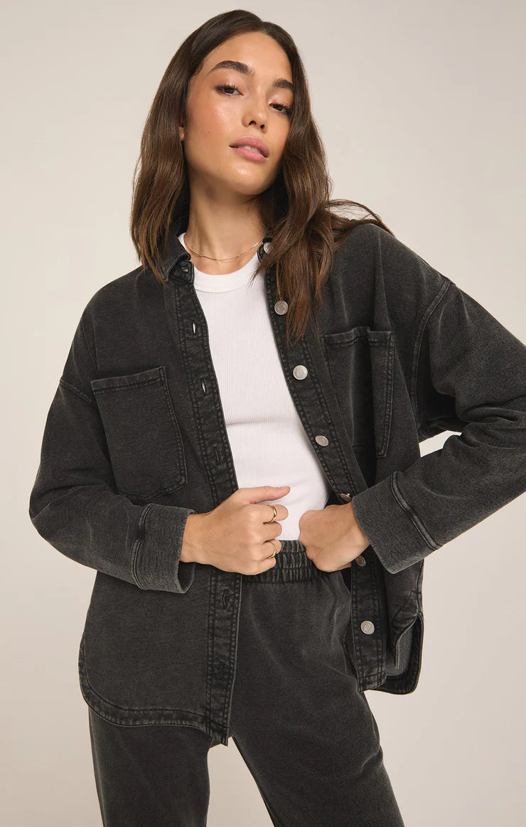 Z Supply All Day Knit Denim Jacket-Vintage Black