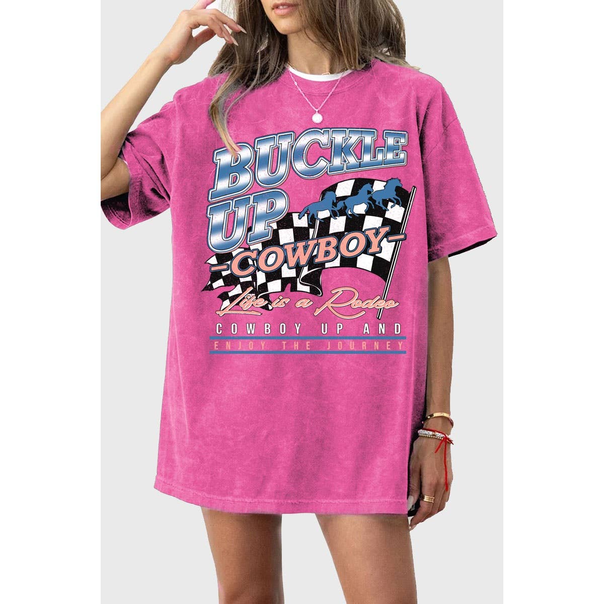 Buckle up cowboy oversized tee: Mineral Magenta