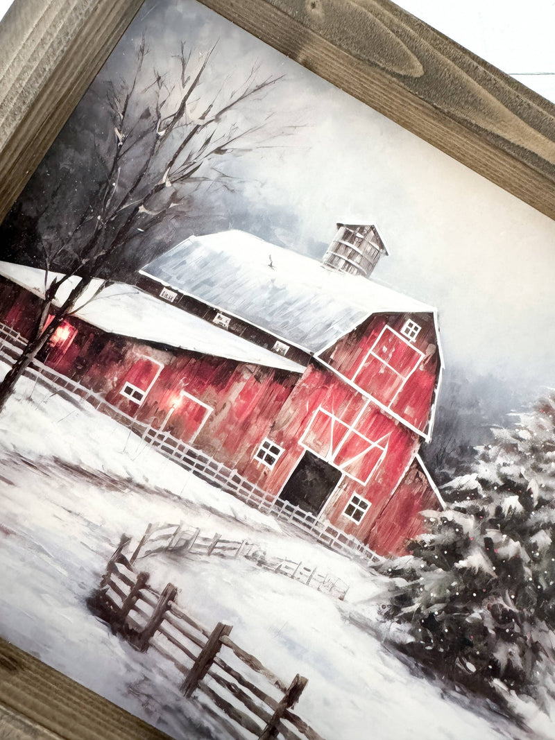 Ashwood Designs - Red barn print: Dark Walnut / 11x9