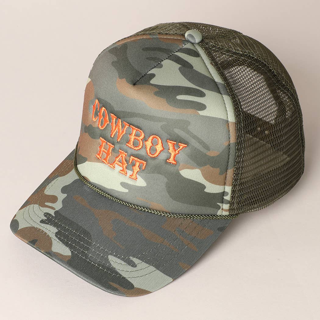 Camo Cowboy Hat Embroidered Mesh Back Trucker Cap