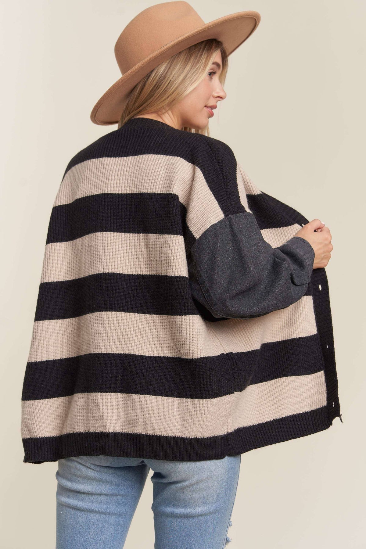 The Riley Denim Sleeve Striped Cardi