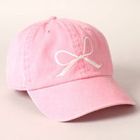 Bow Embroidered Cotton Baseball Cap - Pink