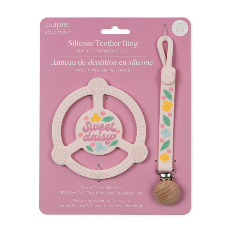 JuJuBe - Silicone Teether Ring with Detachable Clip Sweet Daisy